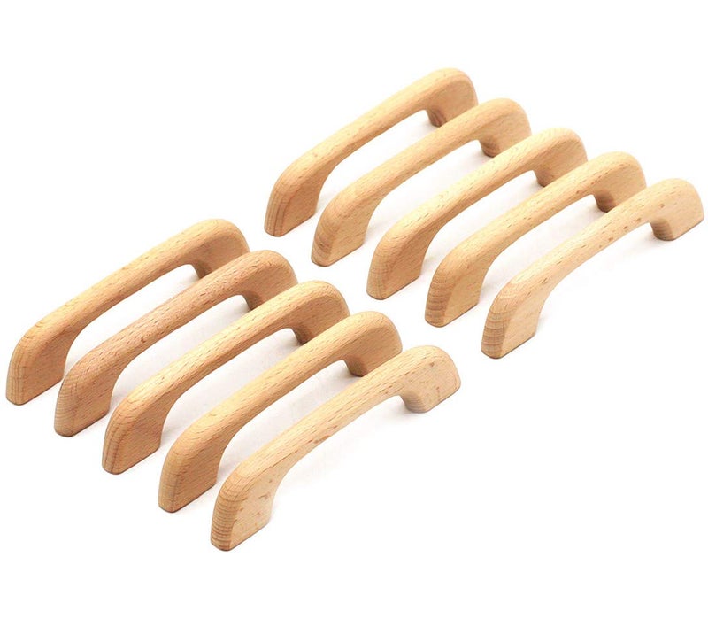 WEICHUAN 10PCS Wood Unfinished Drawer Knobs Pulls Handles - Replacement Kitchen Cabinets Furniture Dresser Wardrobe Cupboard Drawer Pulls Handles(Total Length: 5" Hole-to-Hole Distance: 4") - Image 1